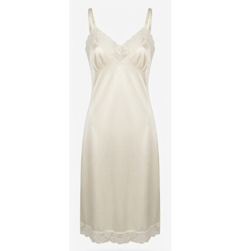 Vintage Adonna Lace Trim Full Slip Ivory Off White Size 38 MG JCPenney USA Made